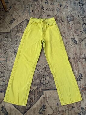 BDG Urban Outfitters High Rise Loose Baggy Jeans Womens 25 Lime Green Wide Leg